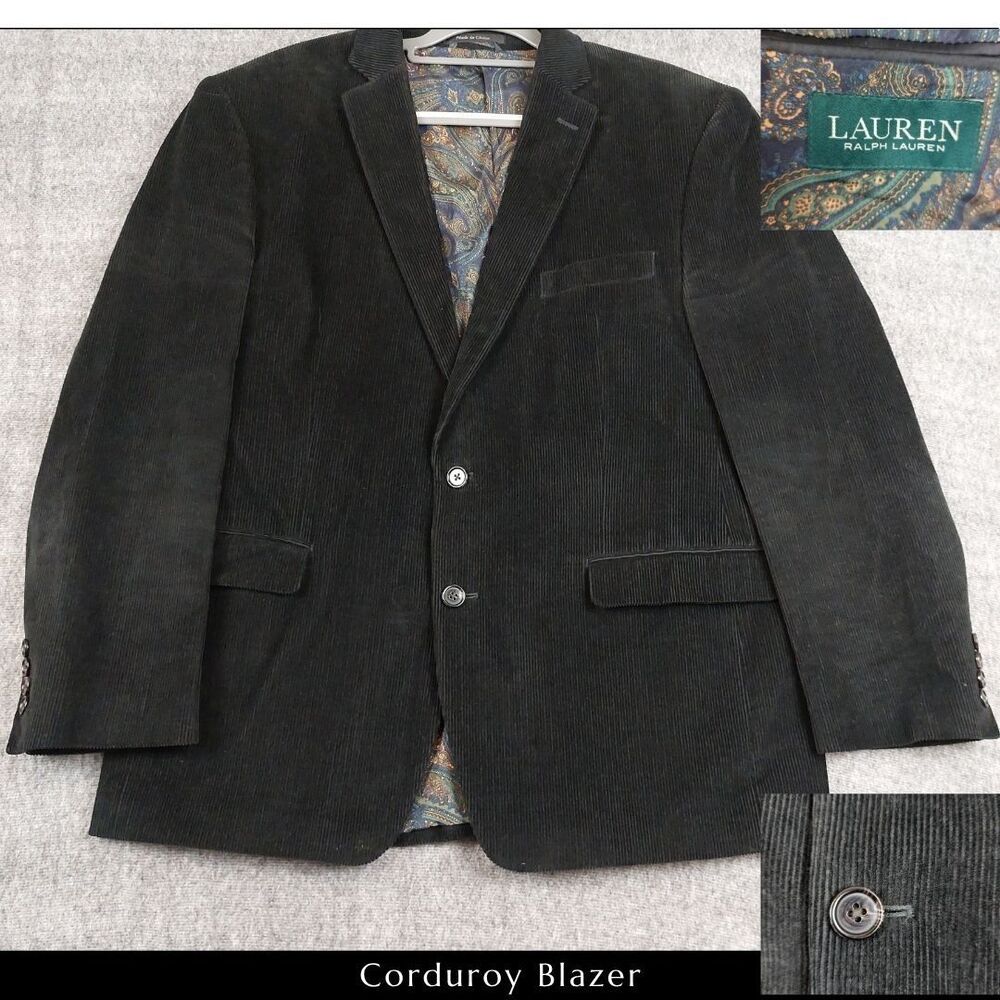 Lauren Ralph Lauren Men's 44R Black Corduroy Blazer Sport Coat Paisley Lined